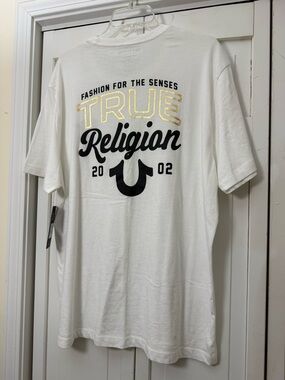 New True Religion White Short Sleeve Crew Tee with Black Logo men’s xl